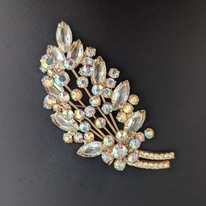 Vintage Floral Iridescent Rhinestone Brooch Pin